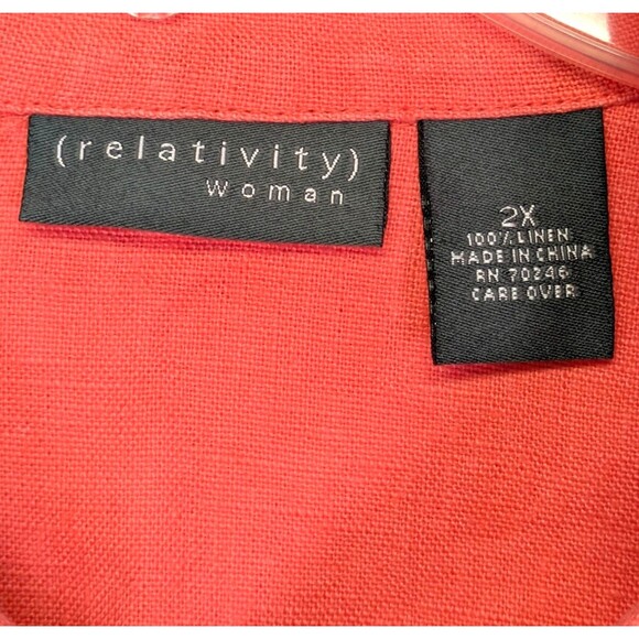 Relativity Womens Linen Jacket Trucker Long Sleeve Lightweight Coral Plus 2X - Picture 2 of 6